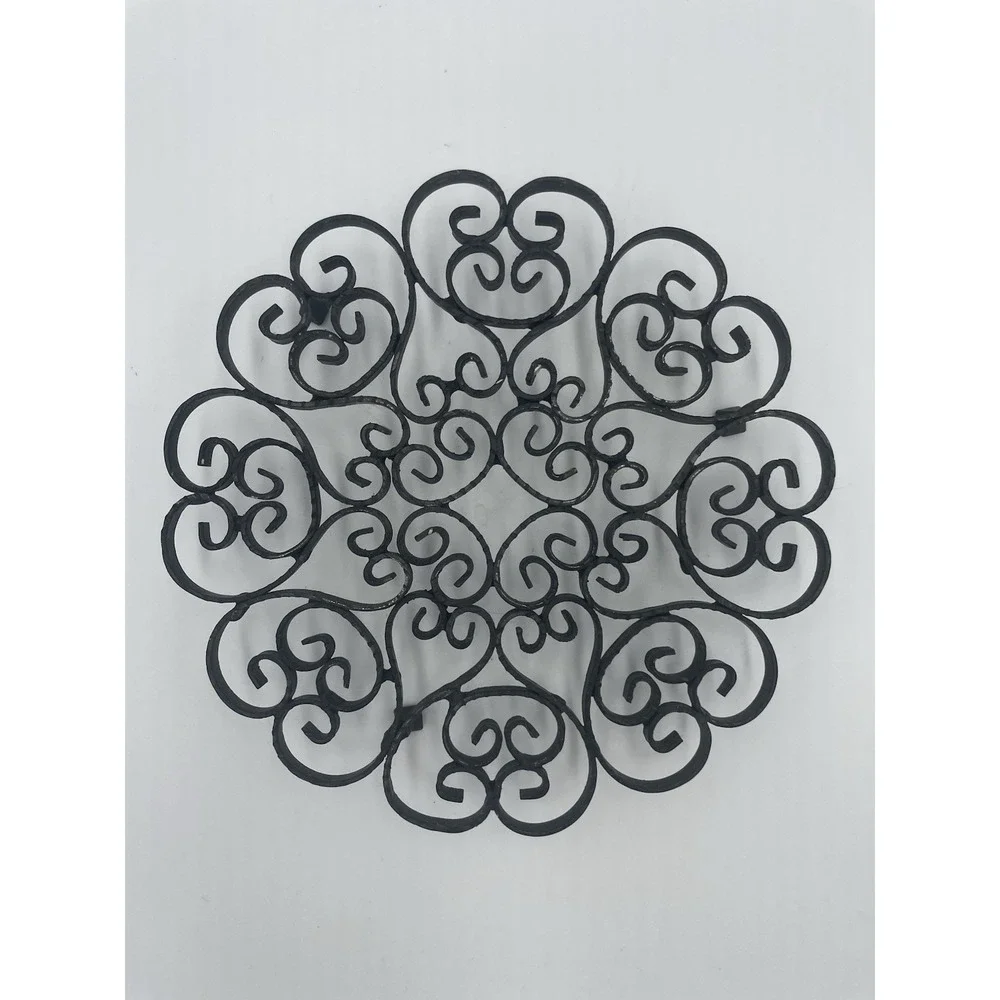 Vintage Footed Scroll Wrought Iron Black Trivet Hot Pad Or Riser for Plant Stand